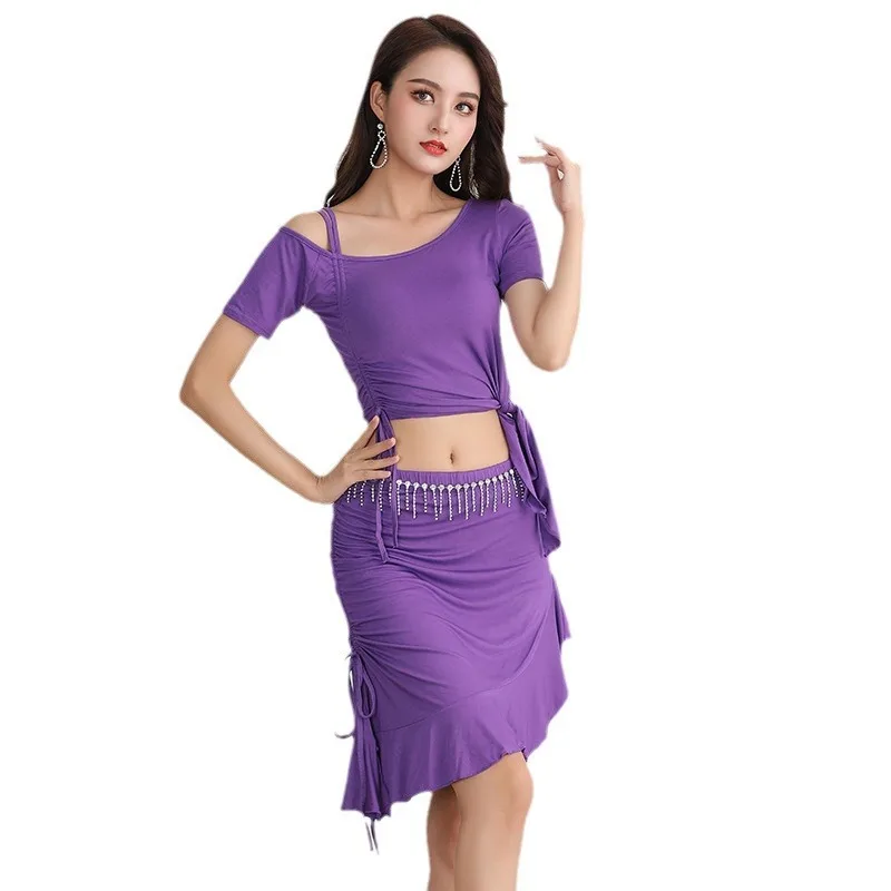 맞춤형 뉴 플러스 사이즈 밸리 댄스 의상 연습복 세트 플러스 사이즈 슬리밍 모달 실버 메쉬 초보자