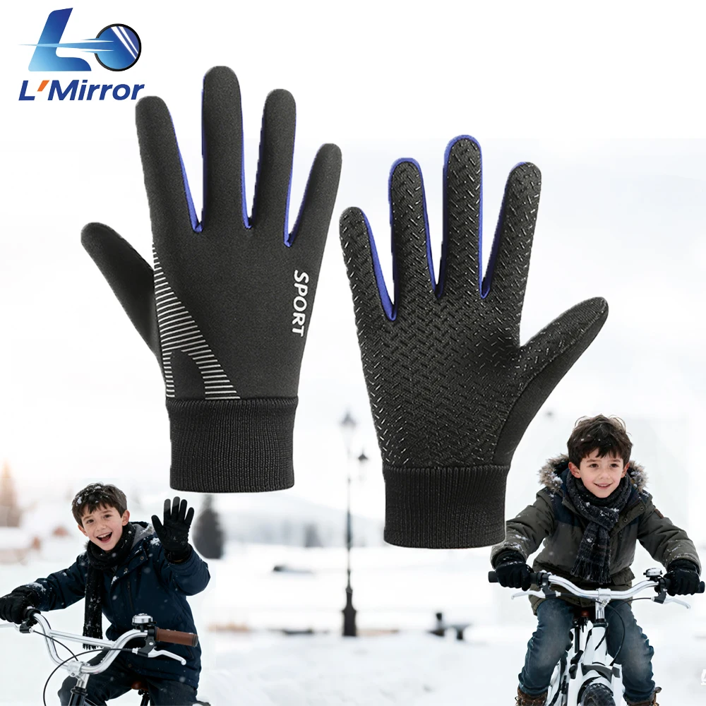 

L●Mirror Kids Winter Cold Weather Gloves - Waterproof Thinsulate Windproof Anti-Slip Gloves,Childrens Sports Gloves for Riding