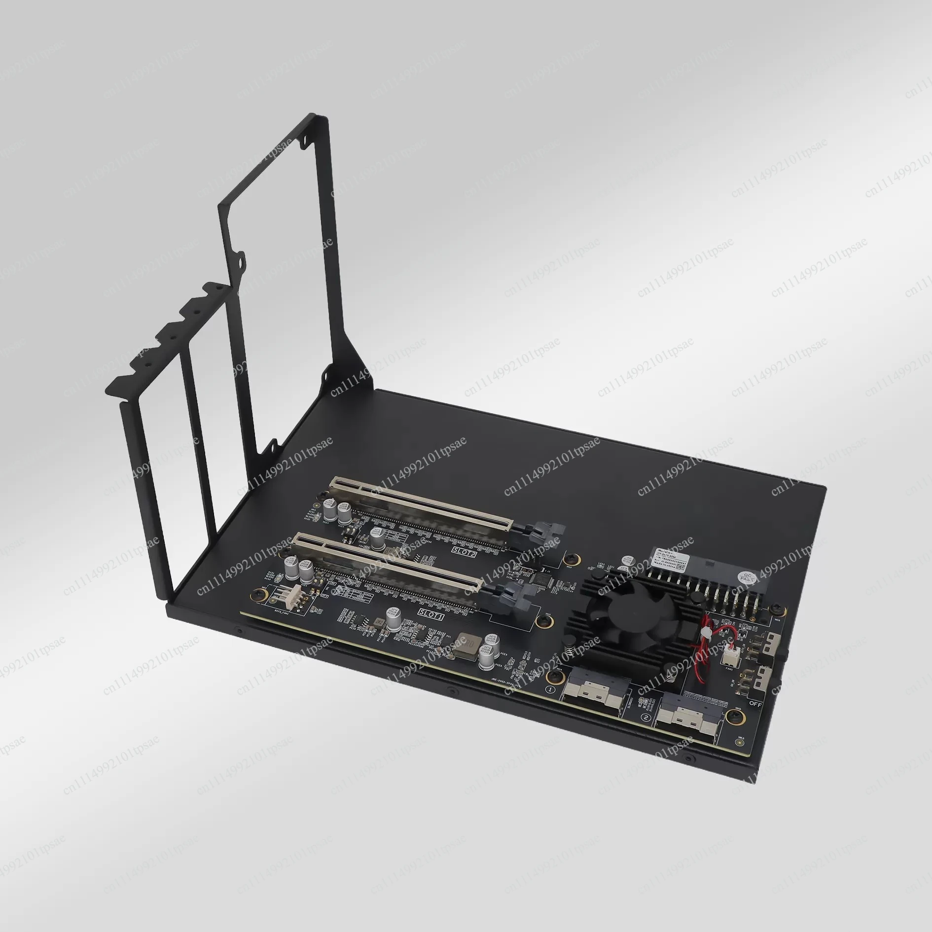 Dual Wide Dual Slot Graphics Card Holder - PEX8749 PCIe 3.0 X16/x8 Expansion Card with ATX Power Supply