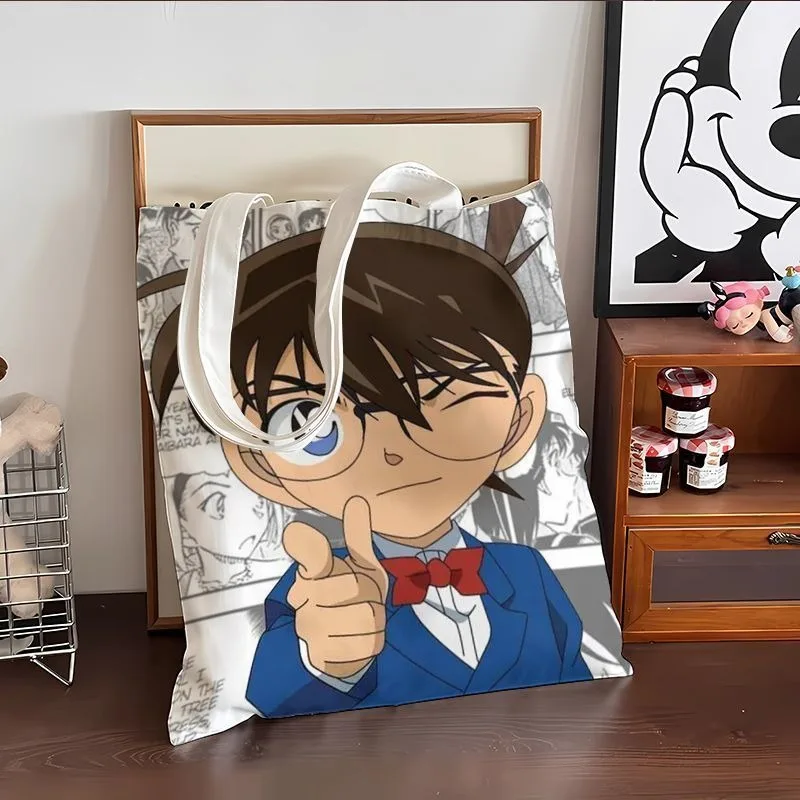 Cute Conan Anime Canvas Bag Large Capacity Student School Handbag Ins Aesthetic Casual Shopping Tote Bag For Daily Use view 2