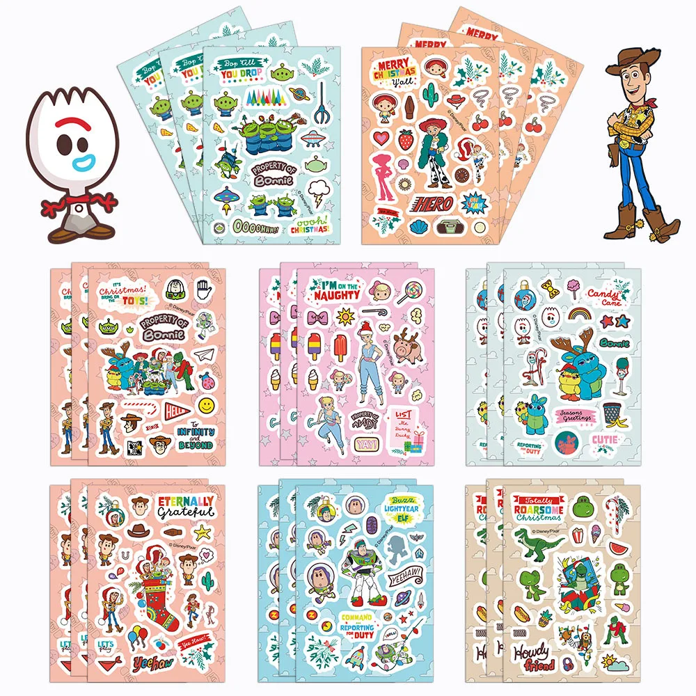 Autocollants de collage de dessins animés Toy Story, 8 pièces, autocollants imperméables pour ordinateur portable, téléphone, bagages, carnet, thermos, bouteille d'eau, décoration Ipad