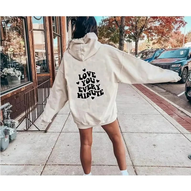 المرأة 2025 موضة ساخنة أحبك كل دقيقة الظهر البلوزات الملونة الربيع والخريف كم تنوعا بلايز عادية هوديي