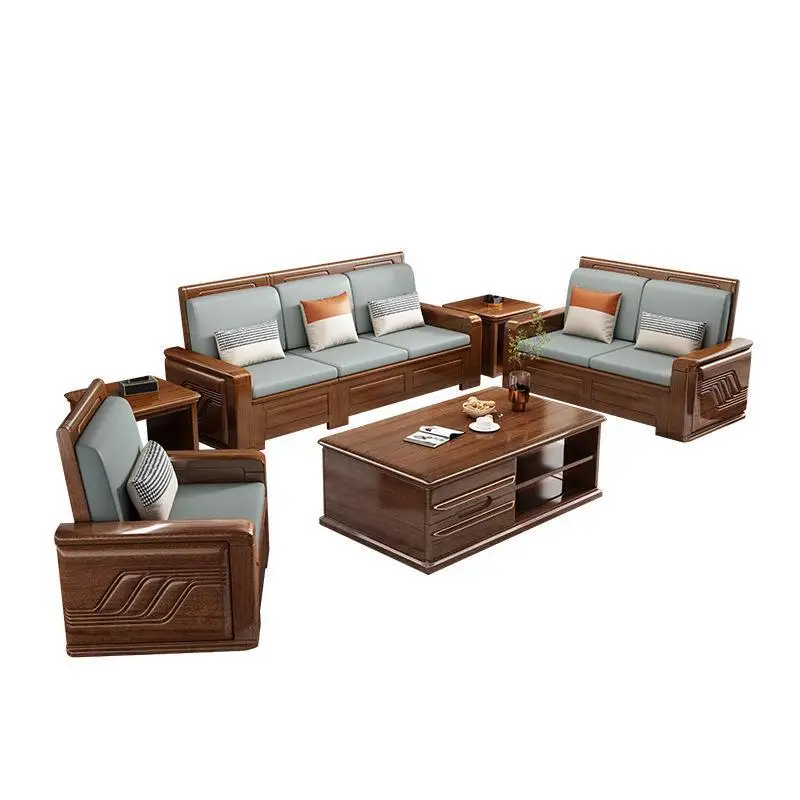 

Walnut solid wood sofa, new Chinese living room sofa