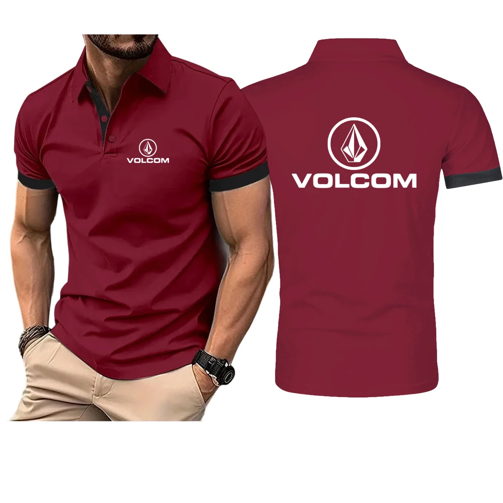 VOLCOM 2025 Men's Fashion Solid Short Sleeved Lapel Polo Shirt Summer Quick-drying Breathable Comfortable Harajuku Top