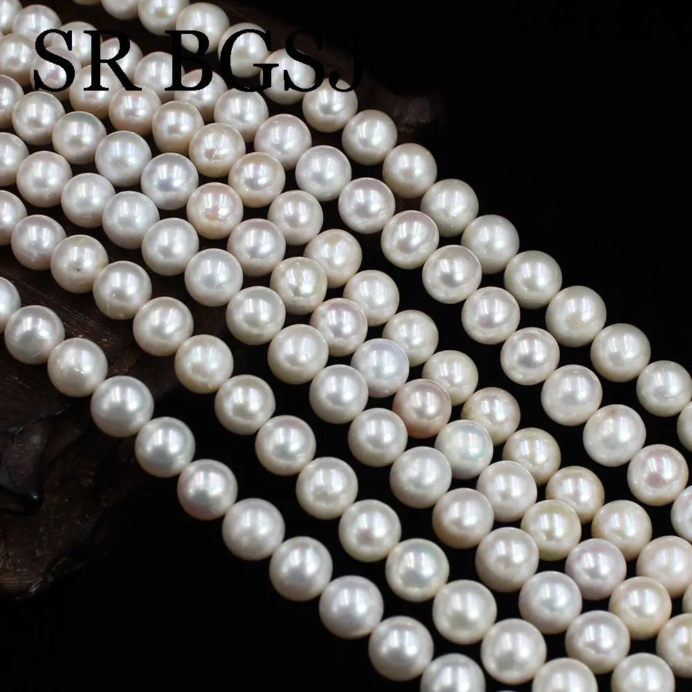 

8-9mm 4A Grade Round White Natural Freshwater Pearl DIY Jewelry Accessories Necklace Beads Strand 15"