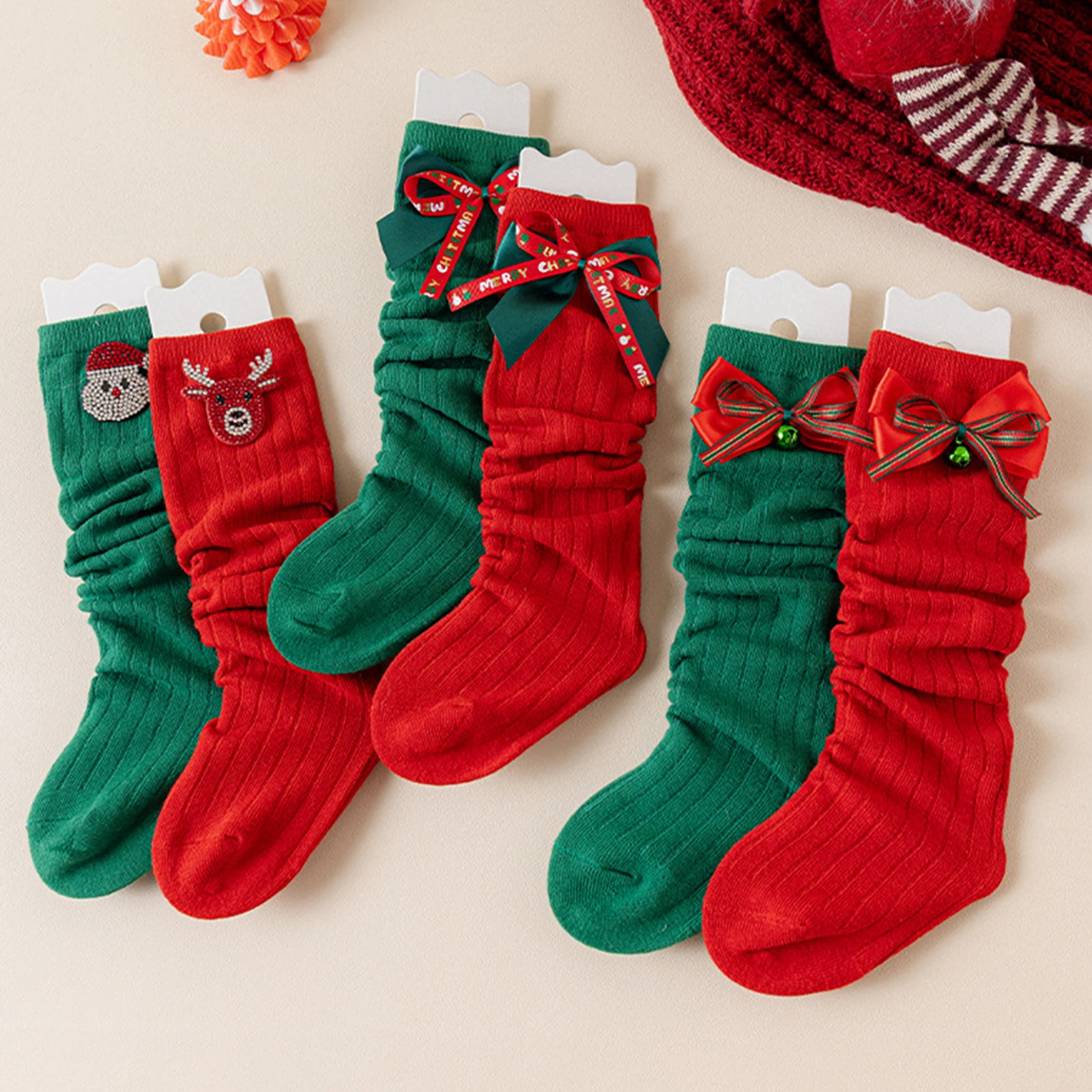 Tregren Christmas Kids Knee High Socks Holiday Cartoon Santa Claus Pattern Stockings Stylish Comfortable Socks for Girls
