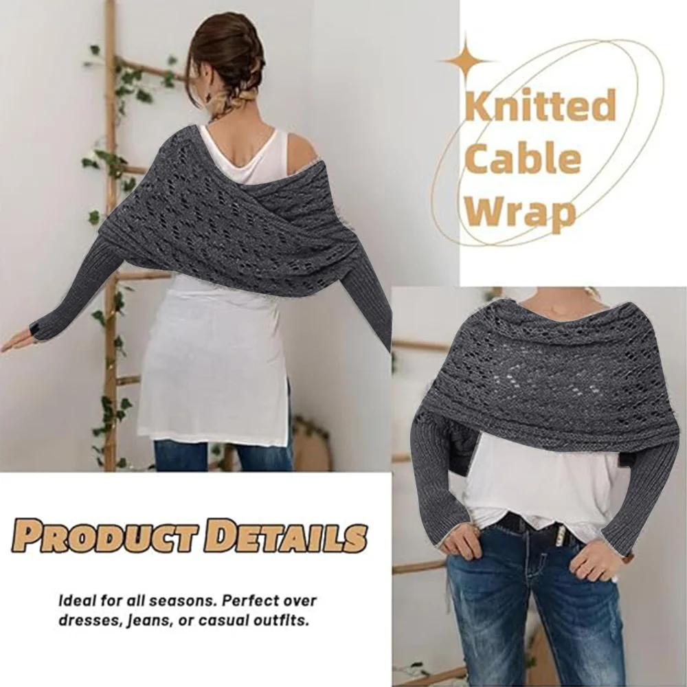 Wecute Scarf with Sleeves for Women Girls Shrugs for Women Scarf With Sleeves Knitted Cable Wrap Warm Cozy