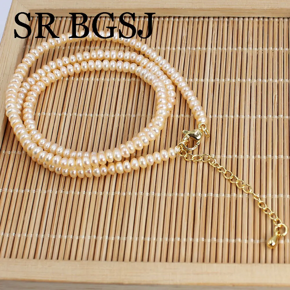 

3-4mm AAA Fashion Wedding Jewelry Sets For Women Real White Natural Freshwater Pearl Bracelet Necklace Finger Ring 17" 7"