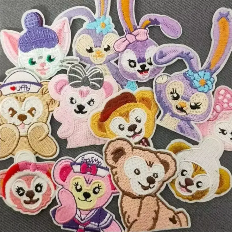 12Pcs Anime StellaLou Bunny Bear ShellieMay Series Iron on Embroidered Patches For Sew Clothes Jeans Cartoon Appliques