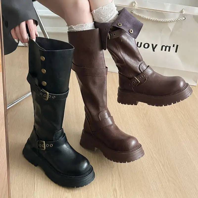 

Retro British style thick soled boots for women 2025 new autumn style knee high knight boots