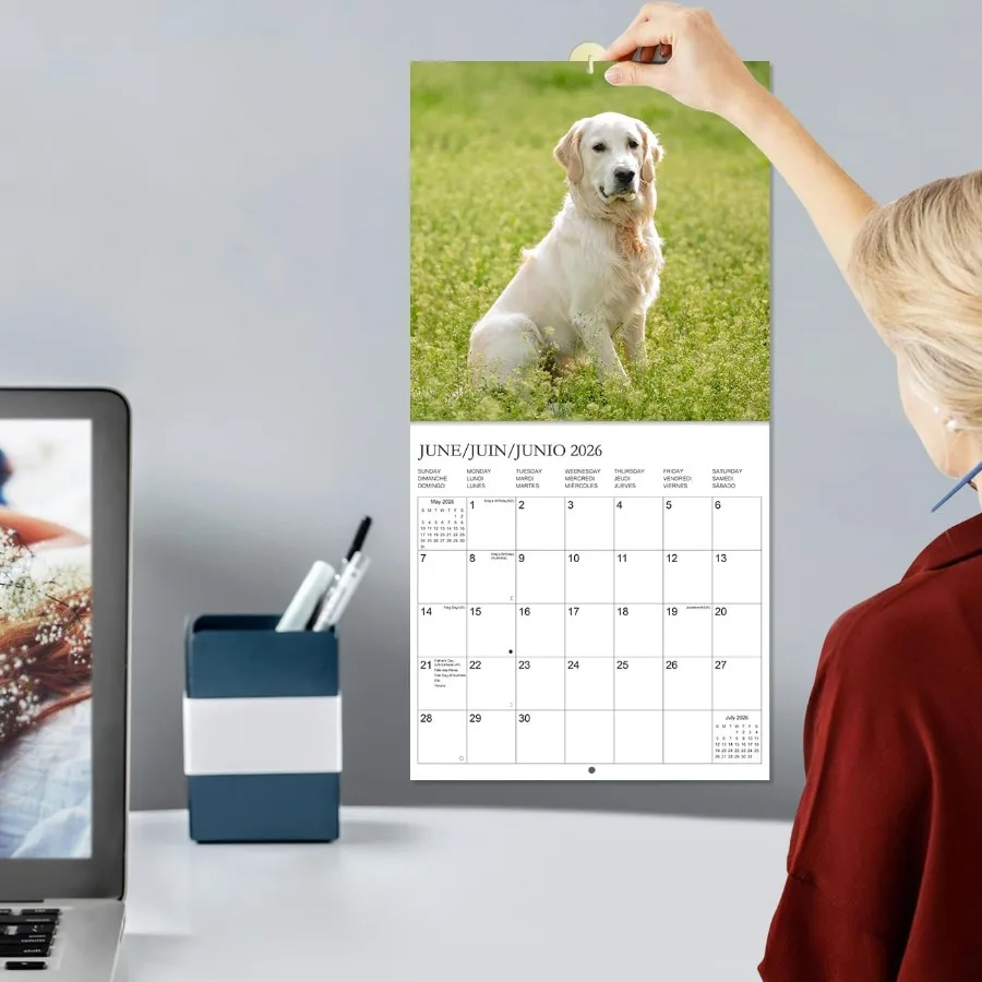 Kalender 2026 - Wandkalender van december 2025 tot december 2026 3 talen Engels Freh Spaans 2026 Kalender met vakantie M