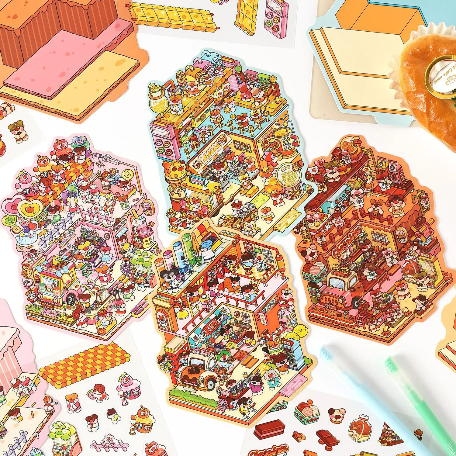 Kawaii Candy sales 3D Strawberry Cocoa Landscape Sticker  DIY  Pocket Cabin  Scene festival and holiday Children's Toys gifts ﻿