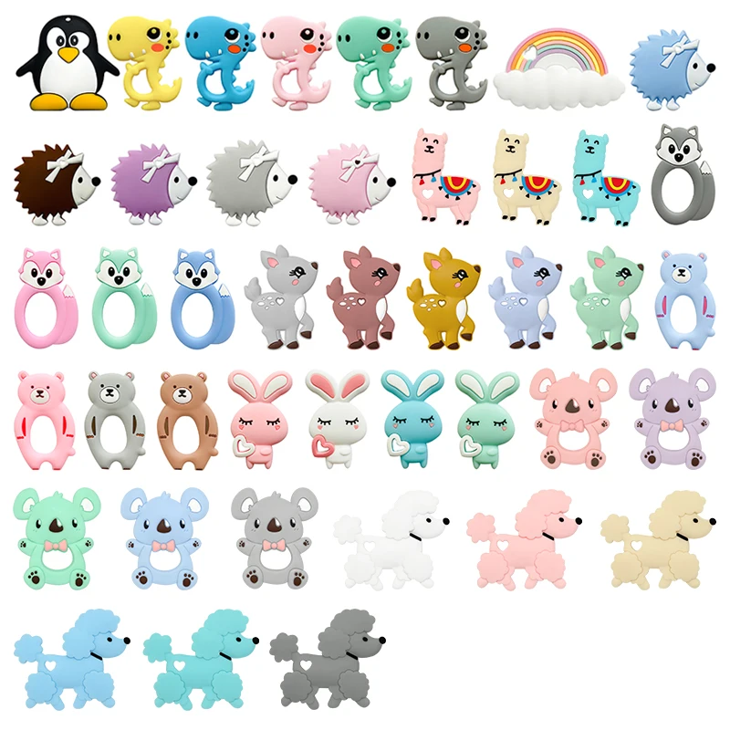 1pcs Silicone Cartoon Dinosaurs Hedgehogs Rabbits Teether Gifts Pacifier Chain Making DIY Nipple Chain Accessories
