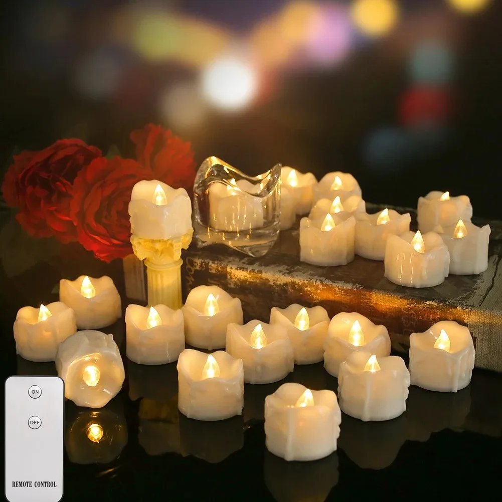 Bougie électronique LED sans flamme avec télécommande, éclairage LED avec flamme vacillante, bougies chauffe-plat, décoration d'intérieur pour Halloween et noël