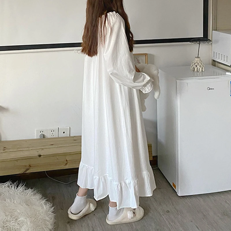 Cotton Nightgowns for Women New Long Sleeve Night Dress Large Size Loose White Nightdress Ladie\'s Casual Nightwear Nightshirt