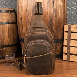 Retro crazy horse leather chest bag leisure leather sports shoulder bag hand-made leather chest bag tide bag