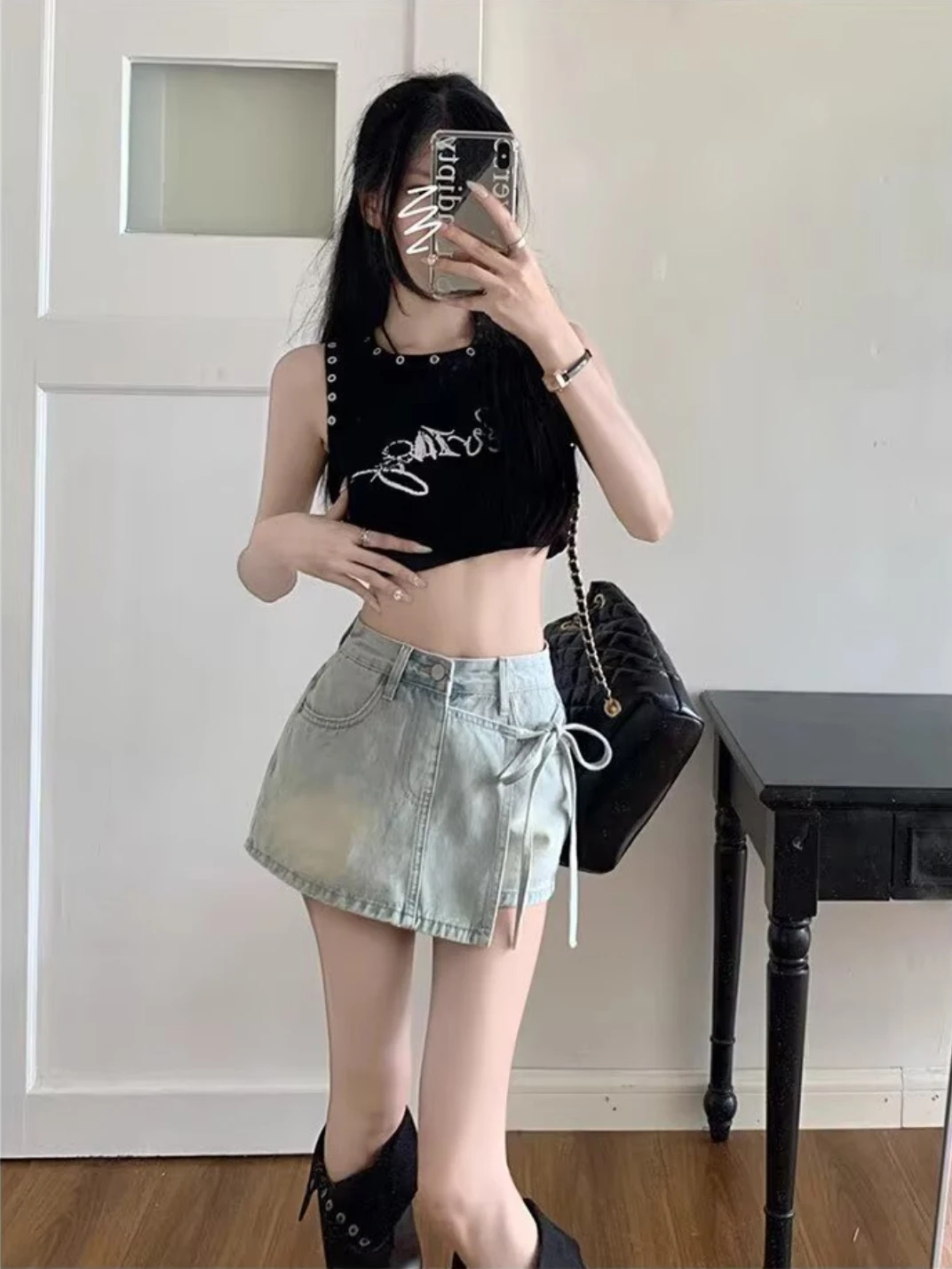 Mini jupe en jean taille haute pour femmes, jupe courte asymétrique amincissante, Sexy, ligne a, moulante, jupes en jean coréennes pour femmes, été