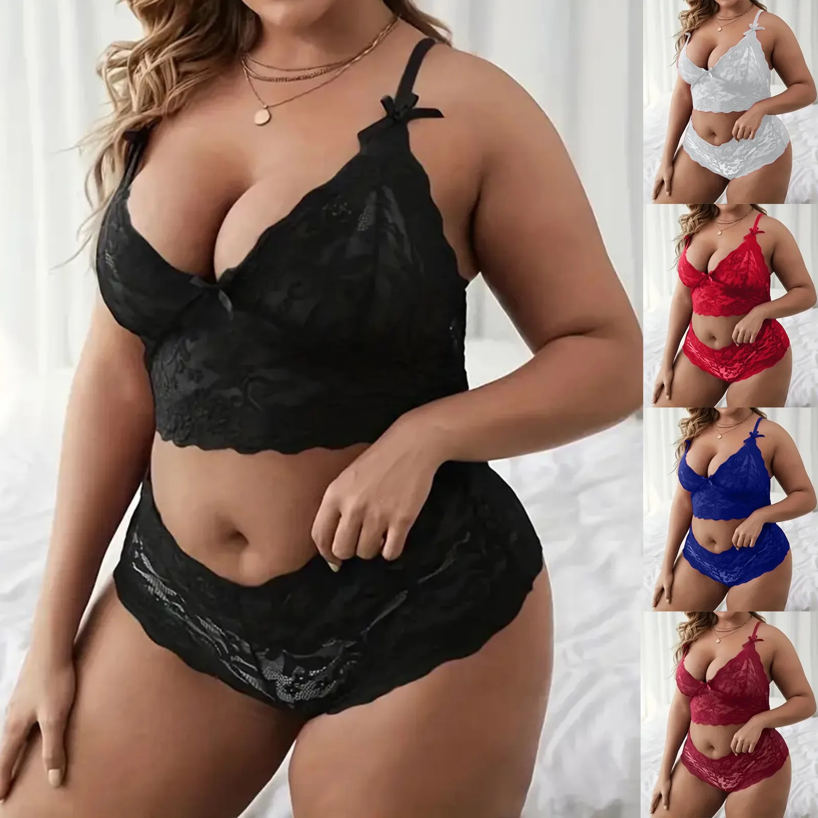 

Plus Size Sexy Lace Lingerie Women Push Up Bodysuit Erotic Pajamas Teddy Babydoll Dress Deep V Open Bra Underwear Set Sleepwear