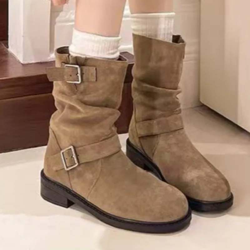 

Suede Heeled Ankle Boots for Women's 2025 Designer Elegant Fashion Shoes Winter Chelsea Short Boots New Brand Chaussures Femme