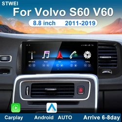Suitable For Volvo S60 V60 8.8-inch 2011-2019 Car Radio Multimedia Video Player Android 13 GPS Navigation DSP Carplay 4G Wi Fi