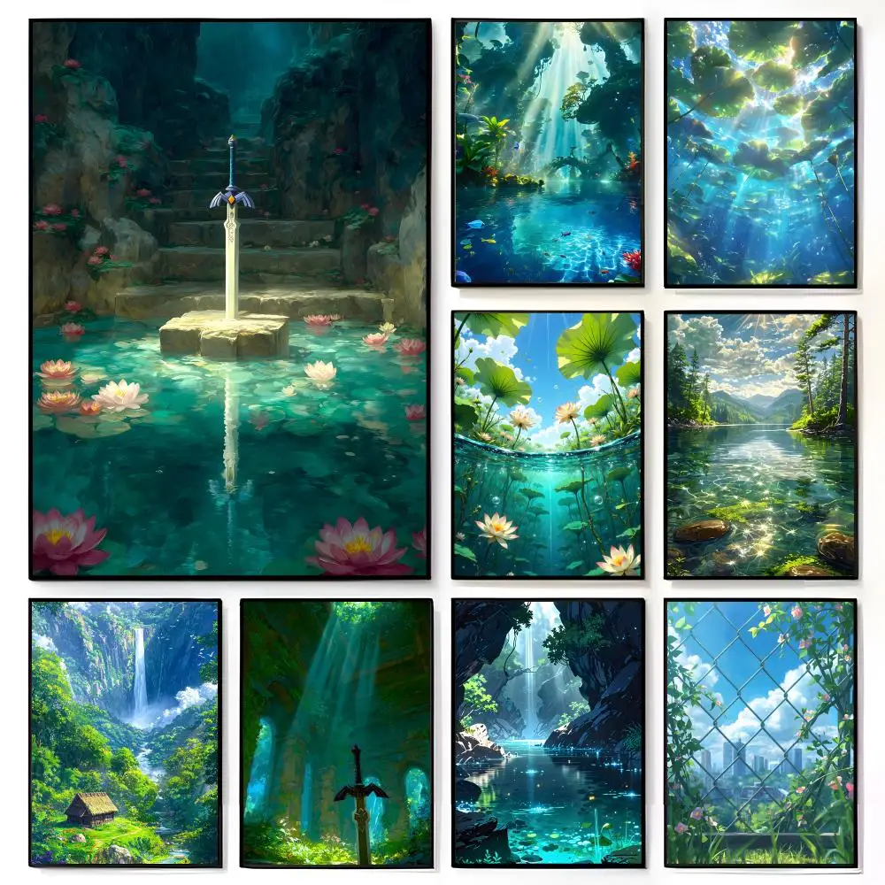 Mystical Verdant G-Green Landscape Scenery Sword Poster American Film Mural Home Childrens Room Wall Decor Print