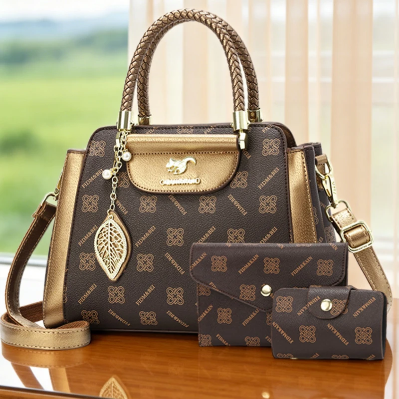 Three-piece women's bag set including handbags, printed bags and letter-patterned bags, also featuring tote bags, luxury-style