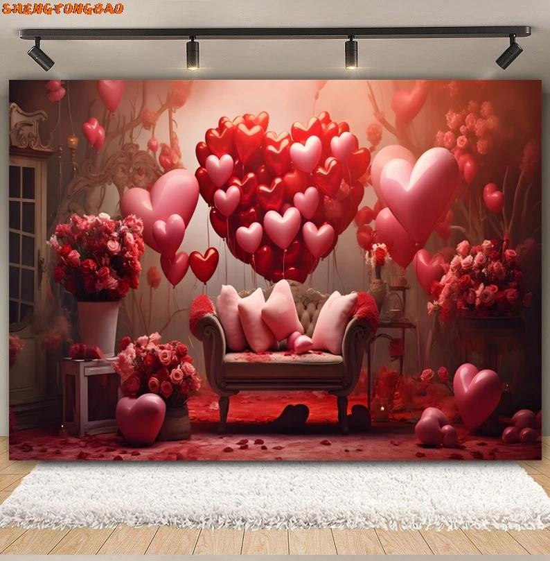 Happy Valentine's Day Backdrop Red Love Heart Wedding Bridal Shower Anniversary Valentine Party Photography Background Decor