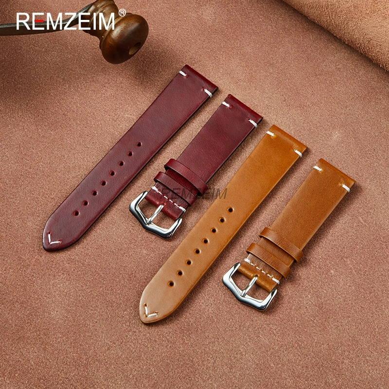 Retro Vintage Oil Wax Leather Watch Strap 18mm 20mm 22mm 24mm Female Male Leather Watchband Soft Bracelet Watch Accessories