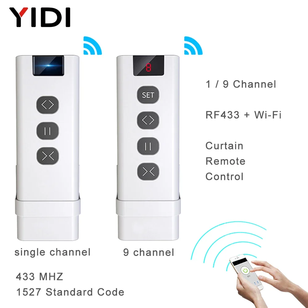 Telecomando RF433 a 9/1 canali per interruttore per tende WiFi Modulo tende a rullo RF Emettitore di accessori per tende alimentato a batteria