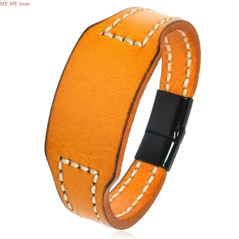 N1he Artisanal Crafted Cowhides Leather Bracelet تصميم أنيق للارتداء اليومي