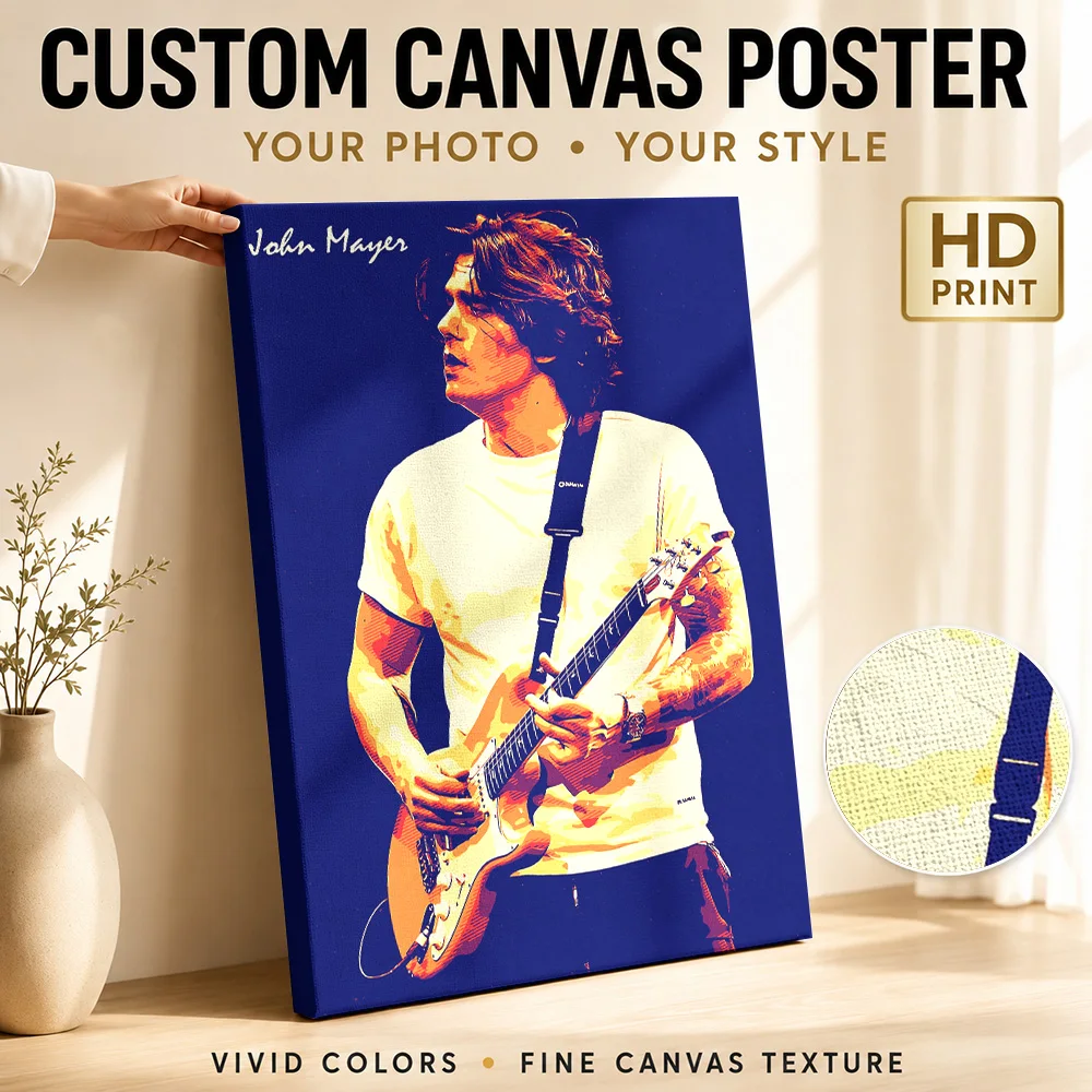 John Mayer Playing Guitar Canvas Painting Poster Pop Style Canvas Wall Art With Personalized Photo For Music Room Ideal Fan Gift