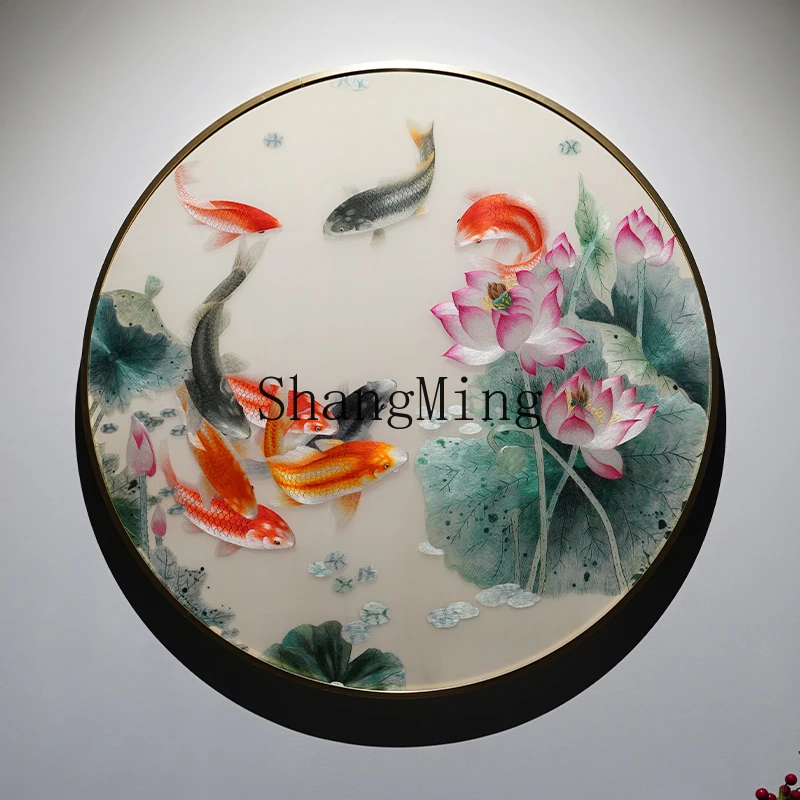 

CL New Chinese Style Handmade Entrance Hallway Study Living Room Round Finished Product Prosperity Embroidery Hanging Painting