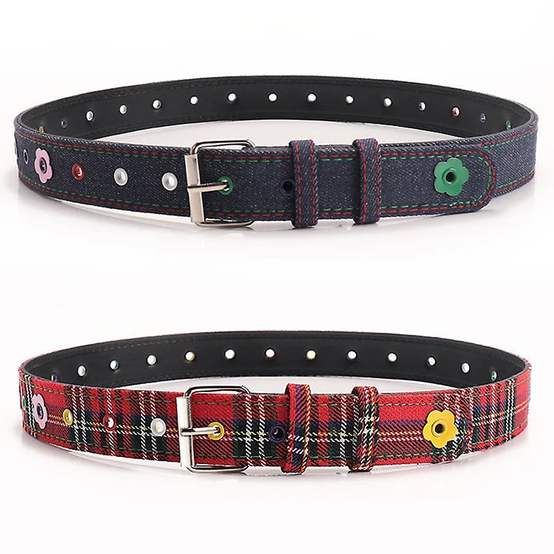 "Up-To-Date Y2k Women's Belt with Checkered Jeans Decor Dopamine Belt Extras for Fashion-Forward American Girl