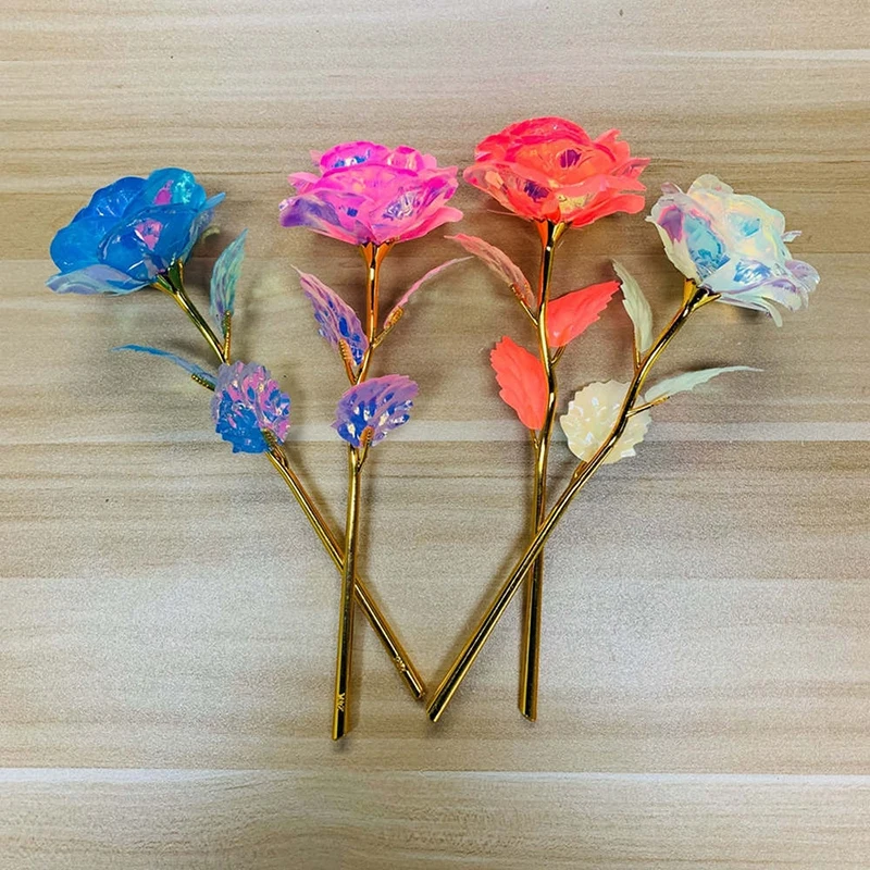 محاكاة زهرة الورد مع أضواء الفلورسنت ، ورود مطلية بالرقائق ، زهرة اصطناعية ، ديكور حفل زفاف ، هدية عيد الحب #4