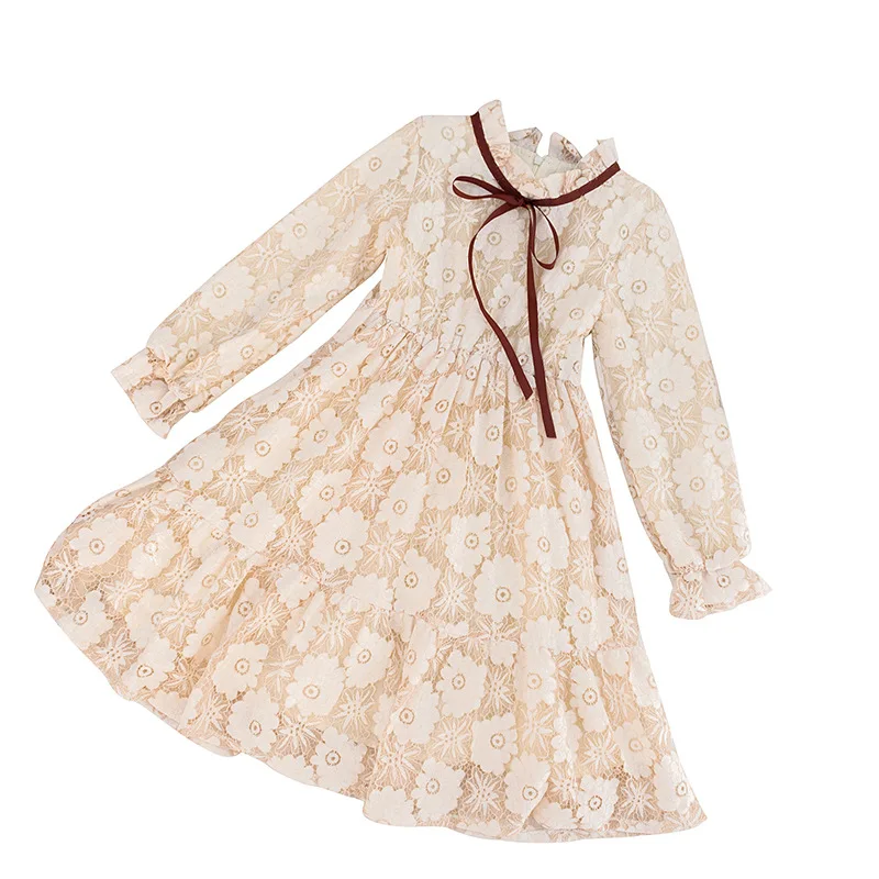 2024 Spring Autumn Winter Baby Girls Long Sleeves Casual Dresses 3-11Years Korean Version Kids Upscale Lace Princess Dress