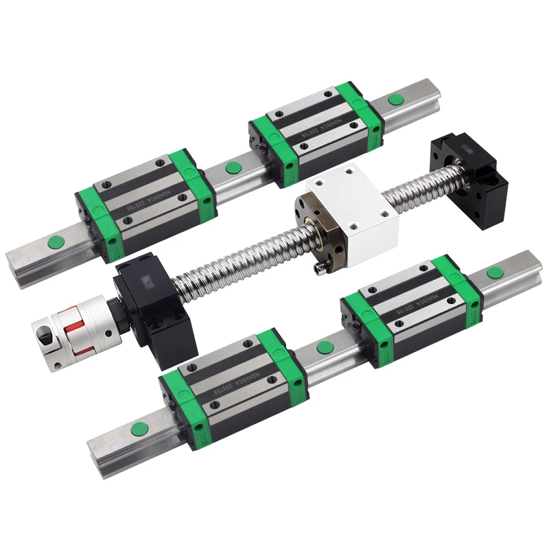 2pcs Linear Rail HG20 And Slides HGH20CA / HGW20CC 4 Pcs + Ball Screw SFU1605 + Supporter BK12 And BF12 + Coupler 8 *10