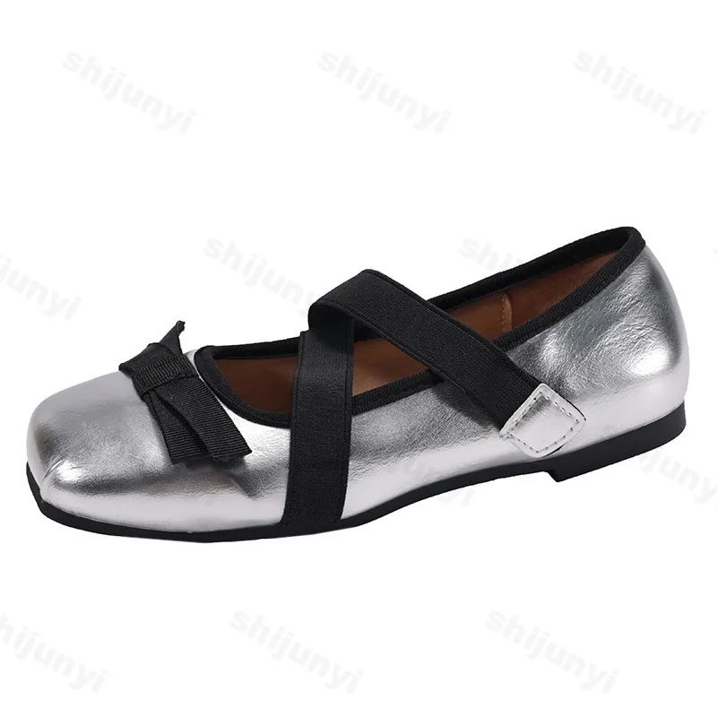 Eleganckie, codzienne baleriny Mary Jane z kokardą dla kobiet, nowość na wiosnę 2025, wygodne, płytkie, w stylu baletowym, płaskie czółenka.