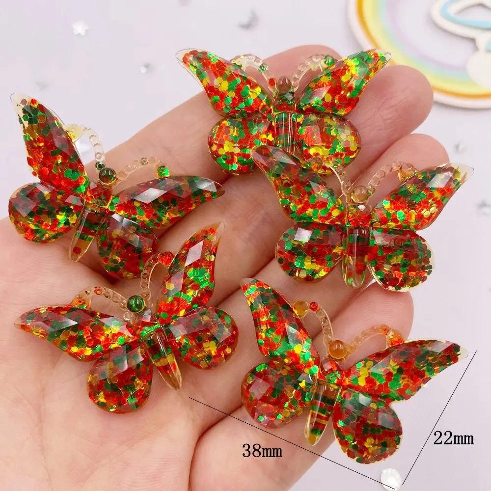 10pcs Resin Bling Colorful Glitter Paillette Butterflies Flatback Rhinestone Ornaments DIY  Wedding Applique Craft  Accessories