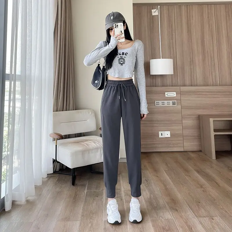 Women Autumn Winter Cotton Fleece Office Lady High Waist Appear Thin Sweatpants Women Clothes Fashion All-match Trend Harem