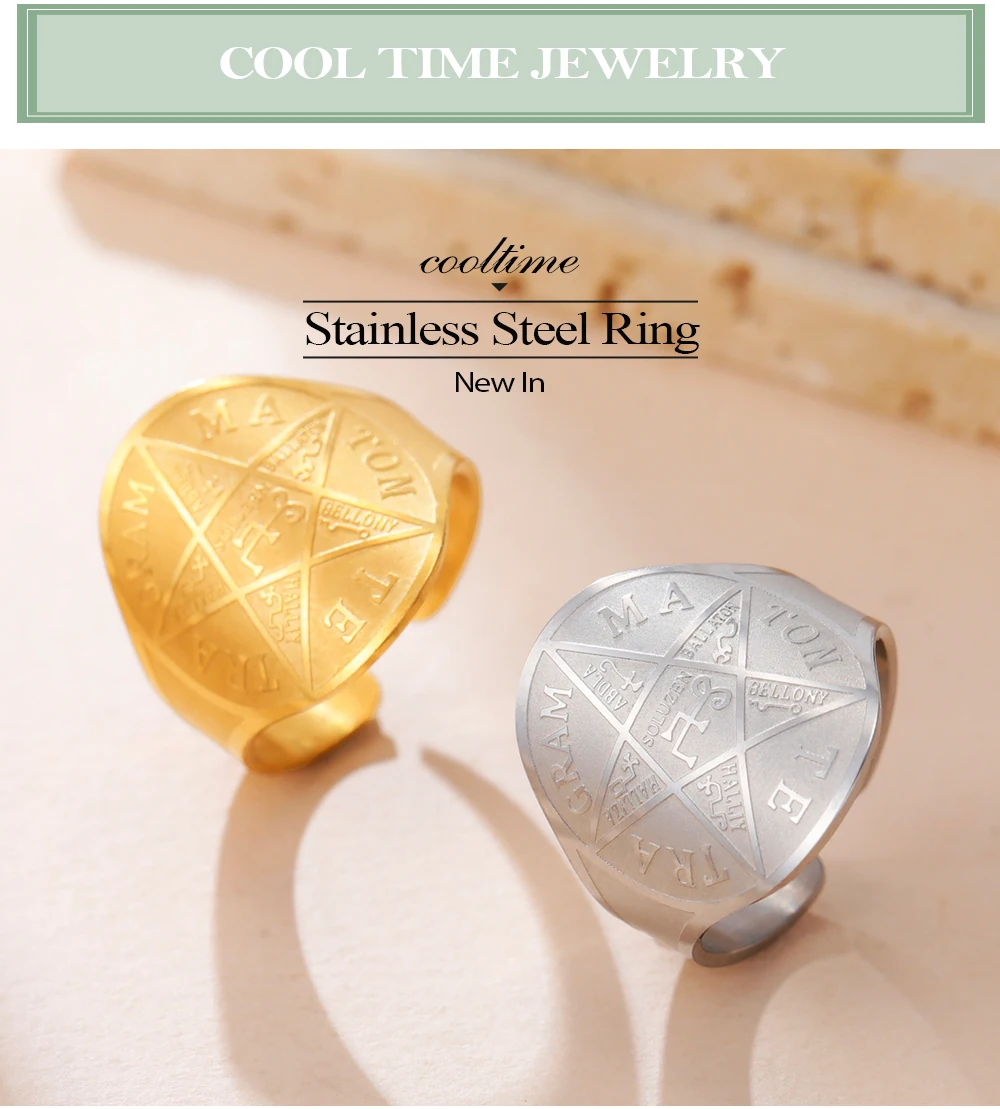 COOLTIME Pentagramm von Solomon Ring aus Edelstahl, verstellbar, übernatürlicher Zauberer, Amulett-Ring, Schmuck, Geschenk für Damen und Herren – Detail 1