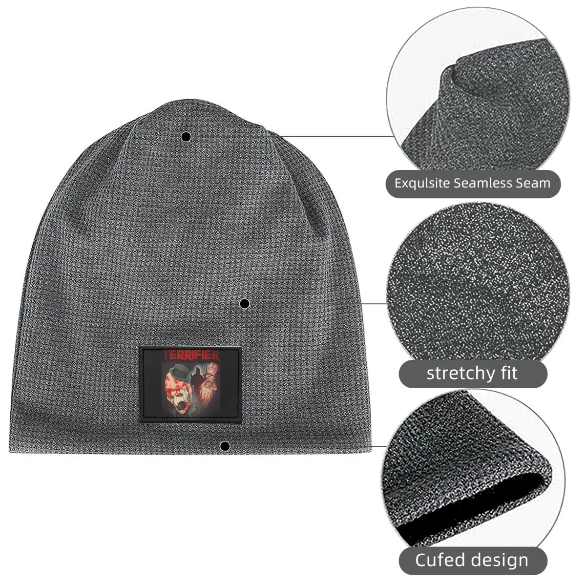 Terrifier 3 Waffle Knit Fleece Lined Beanie with PU Leather Patch Unisex Warm Winter Soft Cap