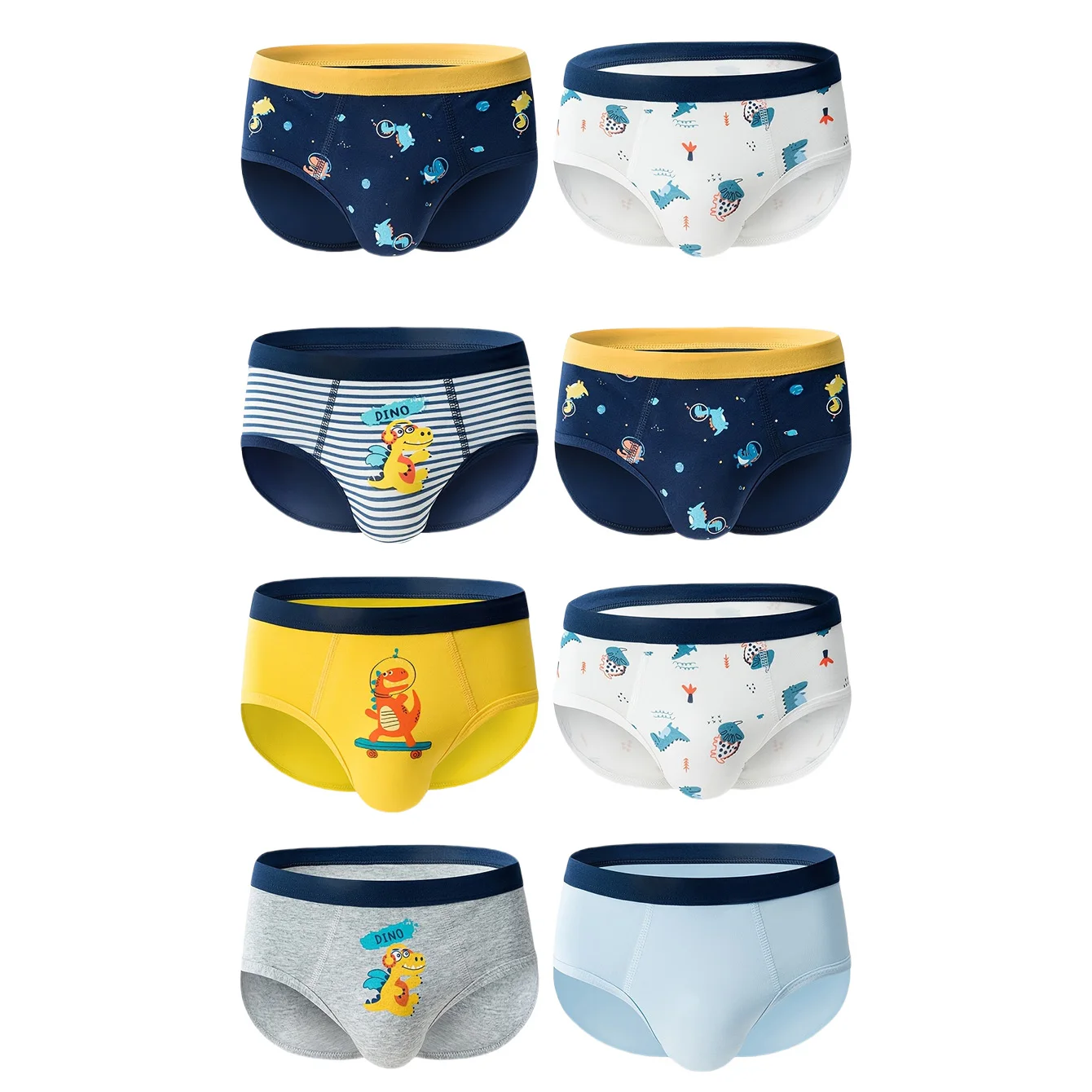 

8-Pack 4-8 Years Boys' Cotton Dinosaur Space Cartoon Triangle Underwear 95% Cotton Student Boys Briefs