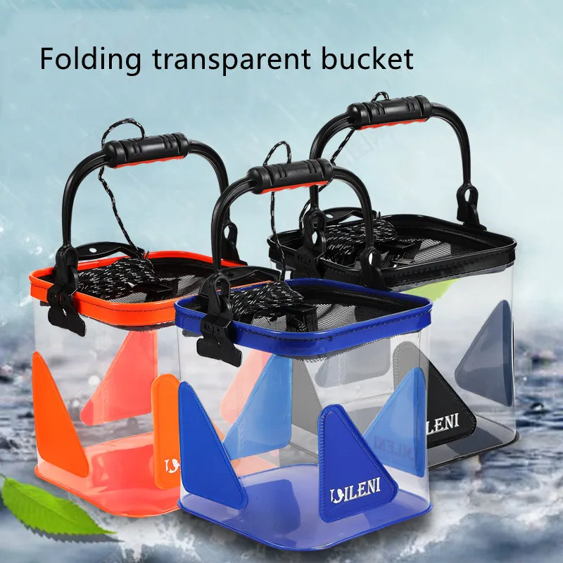 Foldable transparent fishing bucket portable folding bucket car washing bucket children outdoor fishing 20cm 24cm 30cm 35cm