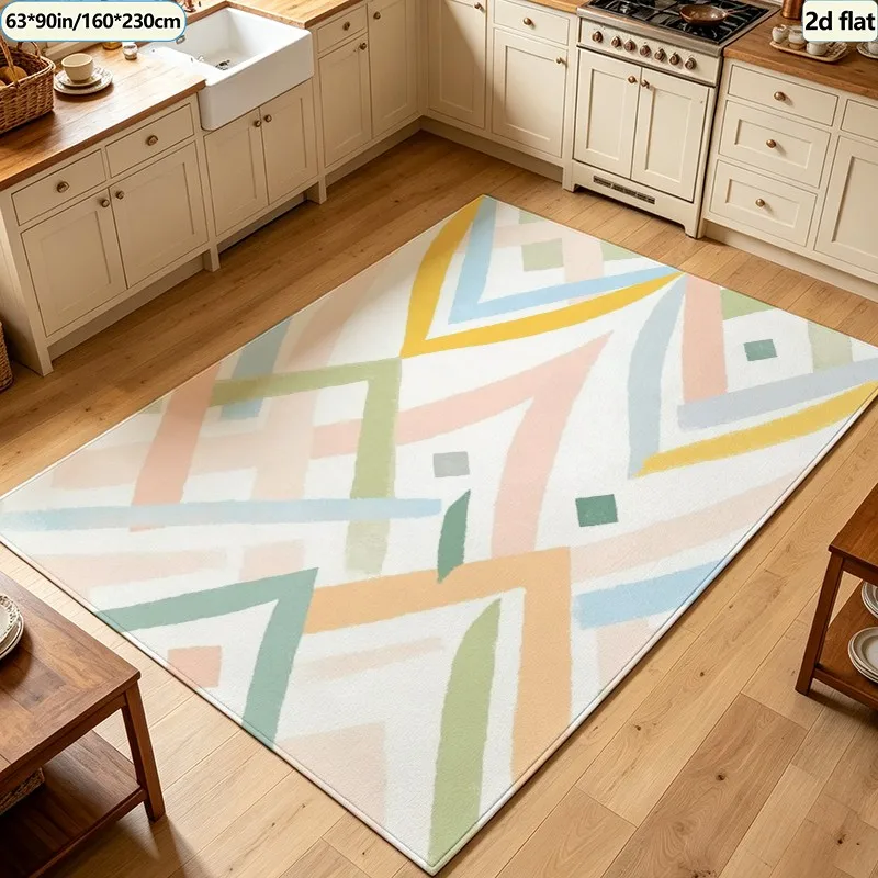 Pastel Color Brush Stroke Geometric Carpet Flooring Square Area Rug Non‑Slip Washable Floor Mat for Kids Room Home Decor