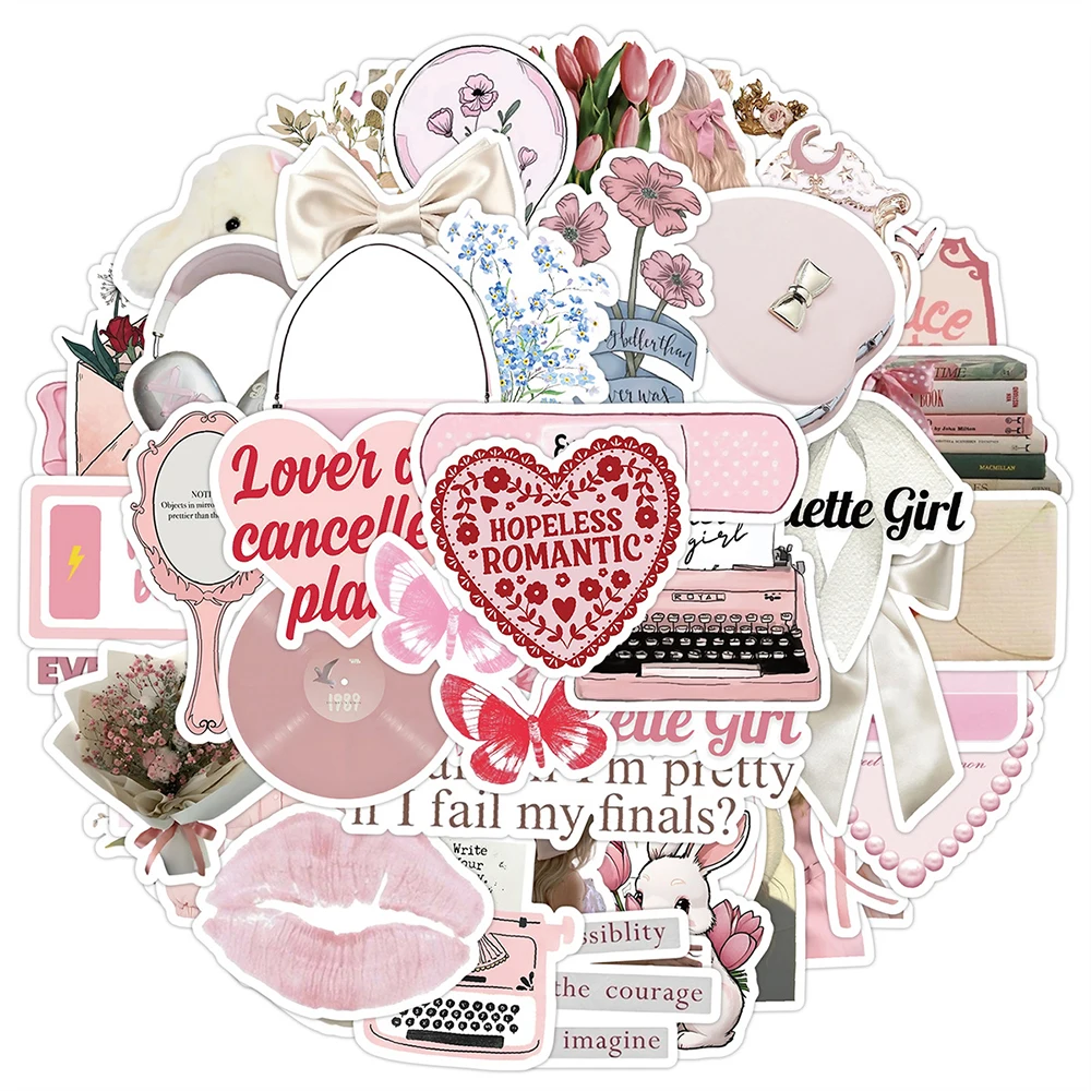10/30/50 قطعة الكرتون الوردي Ins نمط Coquette فتاة ملصقات Vintage الشارات الجمالية سجل القصاصات الهاتف الأمتعة الكتابة على الجدران لطيف ملصق