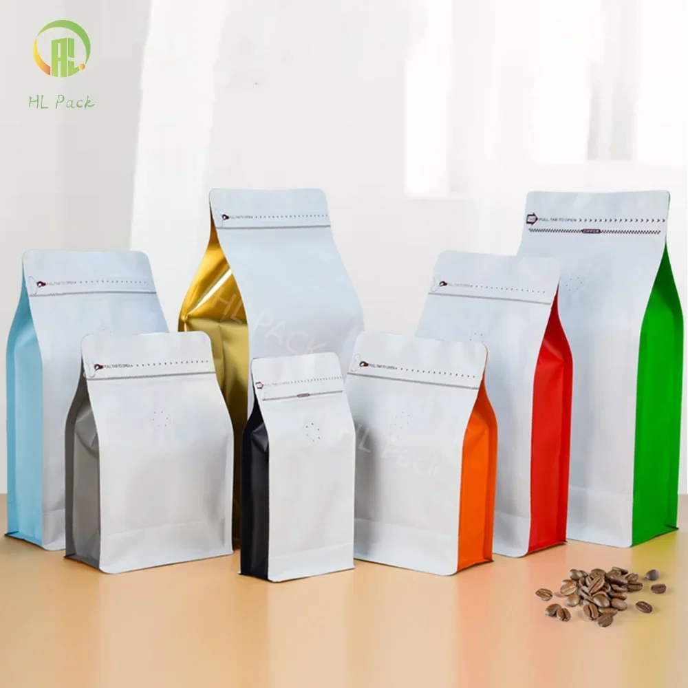 

50pcs 100g 250g 500g 1kg Matte White+Gussets Colored Coffee Bag With Valve Sealed Food Powder Tea Nuts Storage Airtight Pouches