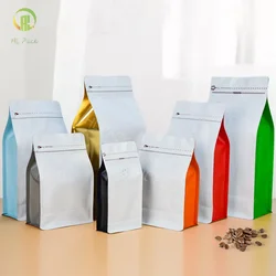 50pcs 100g 250g 500g 1kg Matte White+Gussets Colored Coffee Bag With Valve Sealed Food Powder Tea Nuts Storage Airtight Pouches