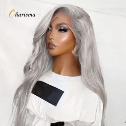 Charisma Synthetic Lace Front Wig Long Body Wave Silver Grey Lace Front Wigs For Women Heat Resistant Natural Hairline Lace Wigs