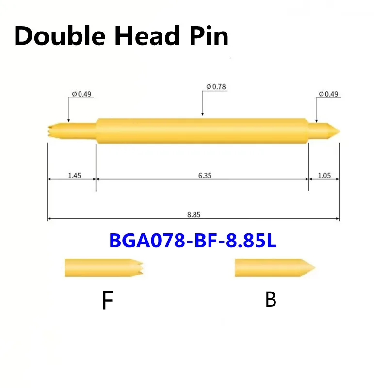 100PCS Double Head 078-BB -8.85L Semiconductor Spring Test Pin Outer Diameter 0.78mm Length 8.85mm Two End Telescopic Top Pin