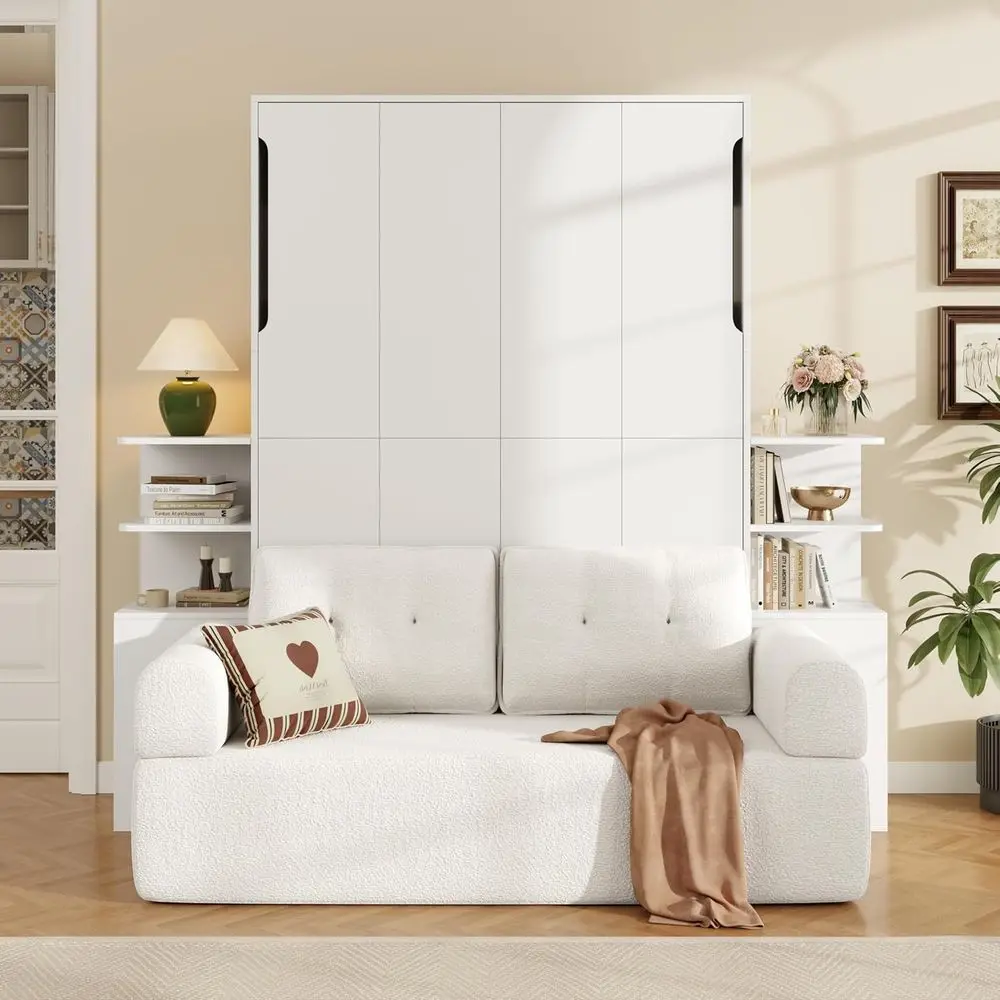 

Space-Saving Queen Size Wall Murphy Bed with Sofa and Storage, Ideal for Home Office and Guest Room, Easy Assembly, A-White